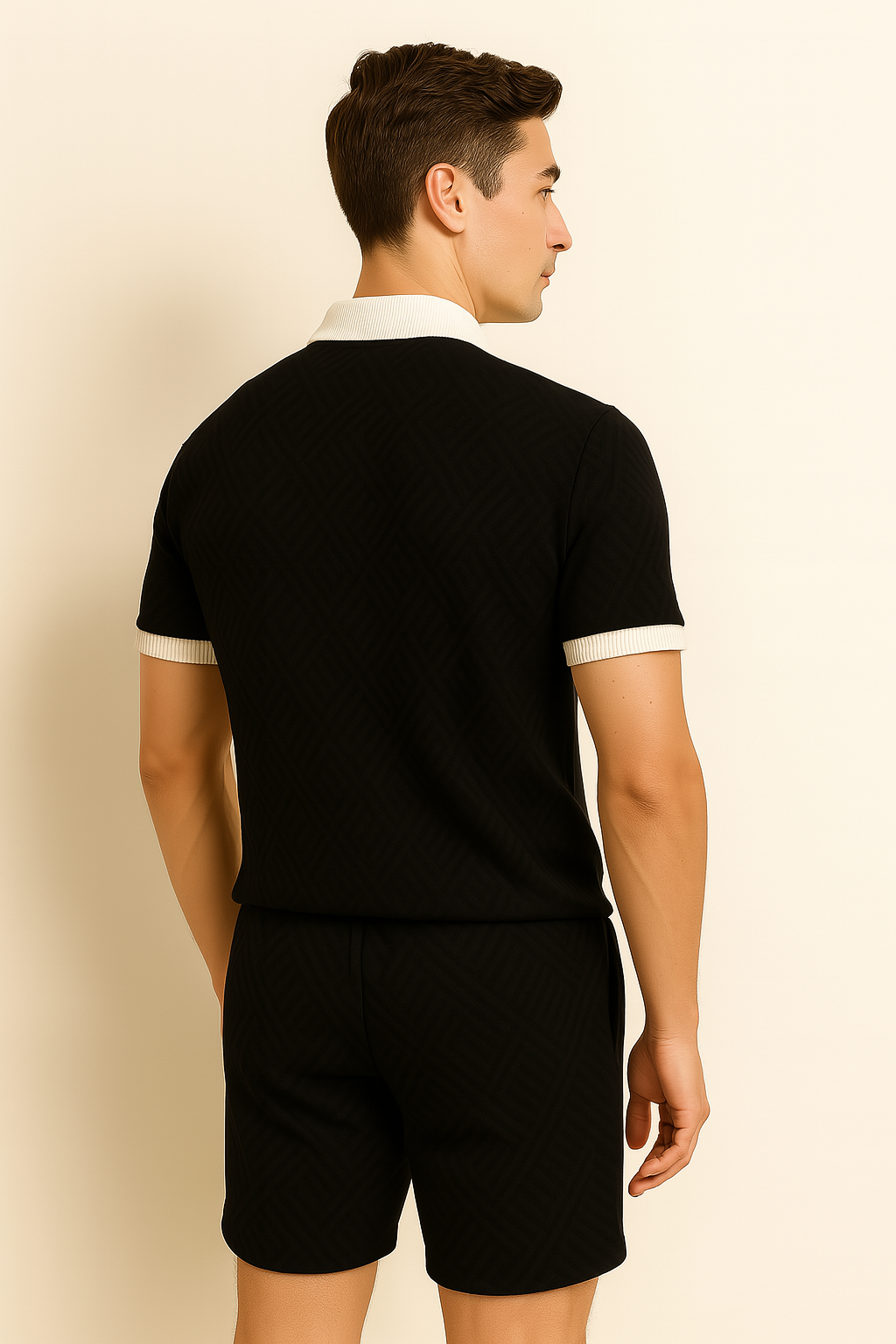 Modern Men's Casual Set with Trendy Print – Black