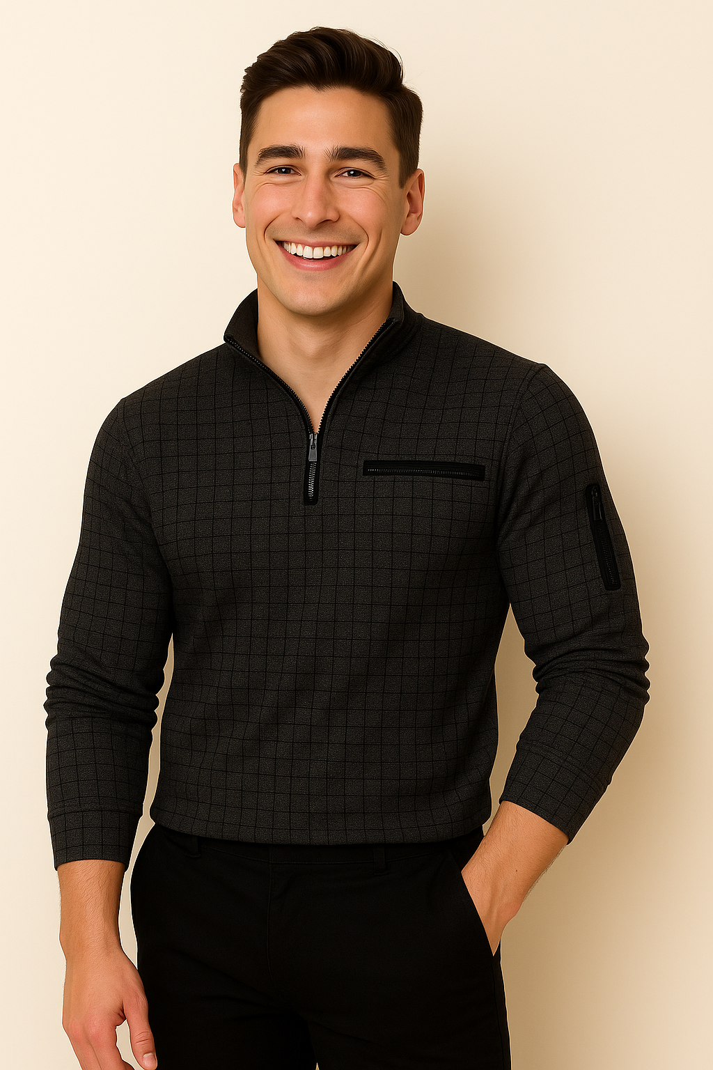 Modern Style Men’s Long Sleeve Polo Shirt – Black