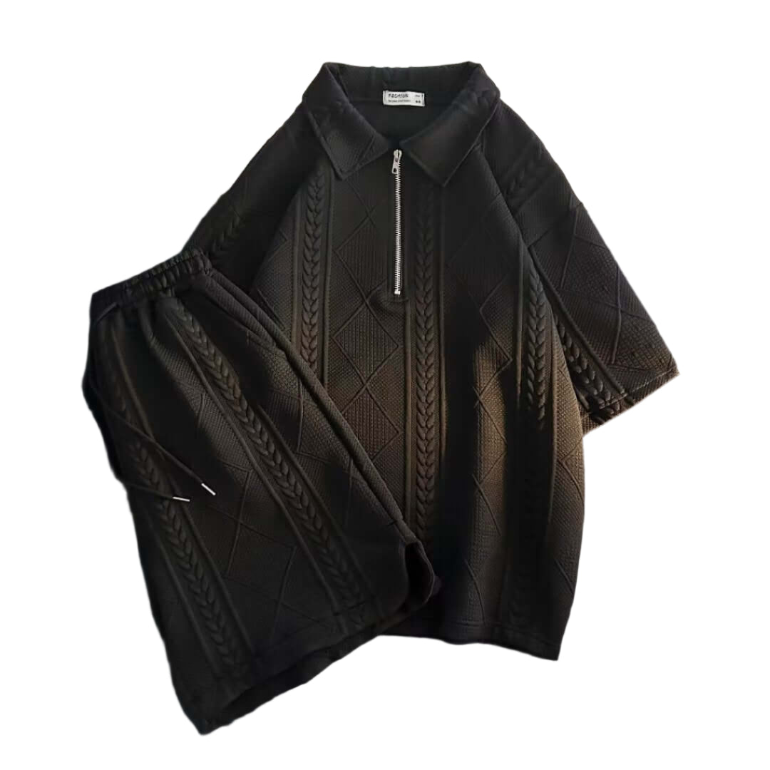 Trendy Men's Short Sleeve Casual Suit – Black