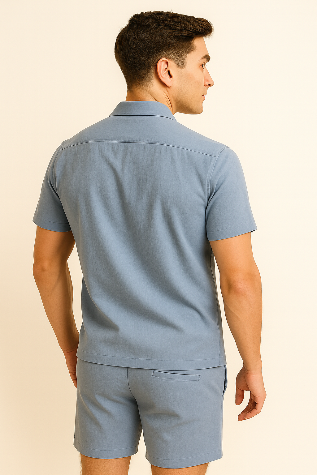 Elegant Men’s Polo & Shorts Set - Light Blue