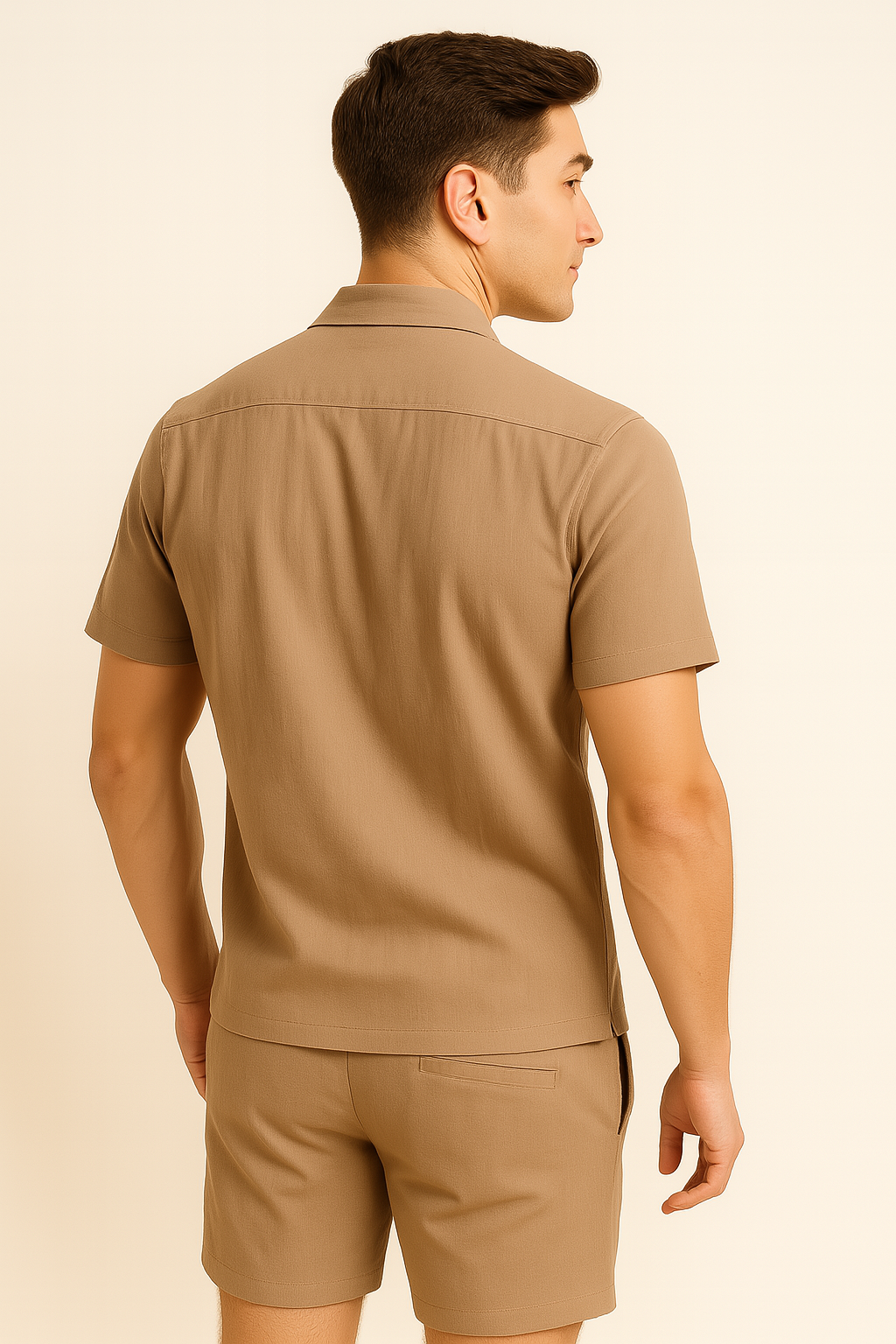 Elegant Men’s Polo & Shorts Set - Dark Khaki