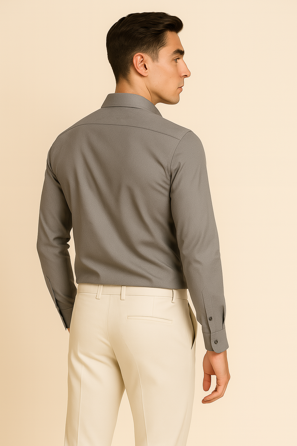 Men’s Wrinkle-Free Stretch Shirt – Smart Fit, Comfortable & Flexible for Work & Everyday Wear Gray