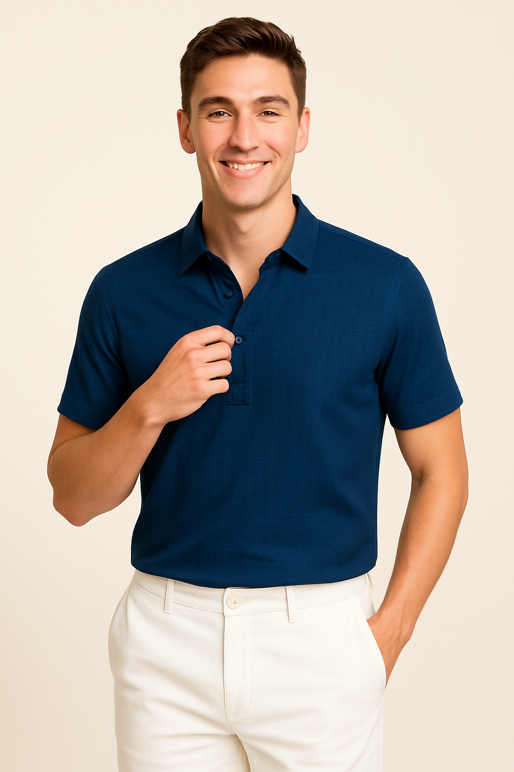 Elegant Men’s Silk Polo Shirt – Blue