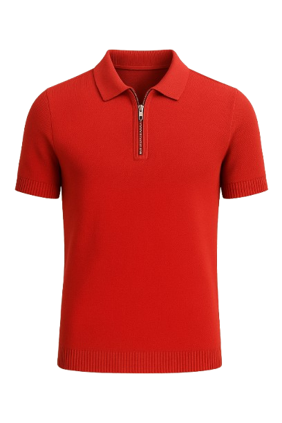 Casual Men’s Zip Collar Polo Shirt – Red