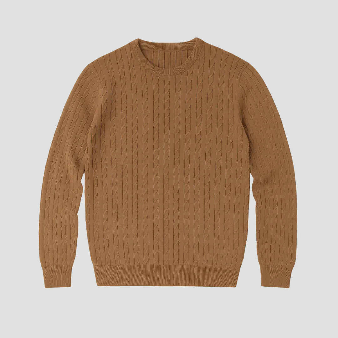 Men Casual Cable-Knit Crewneck Sweater