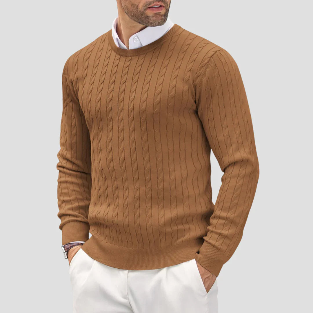 Men Casual Cable-Knit Crewneck Sweater