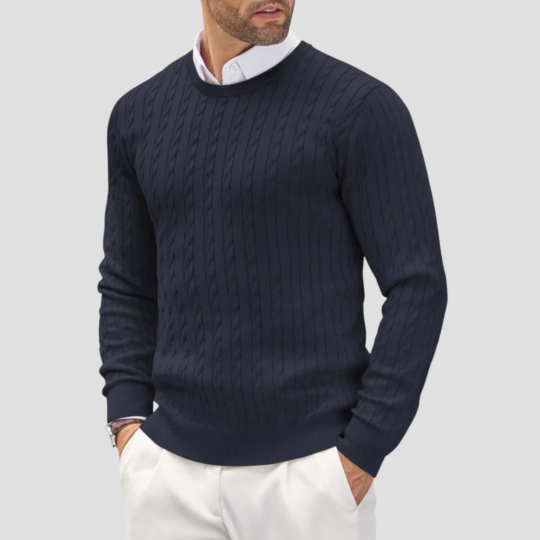 Men Casual Cable-Knit Crewneck Sweater