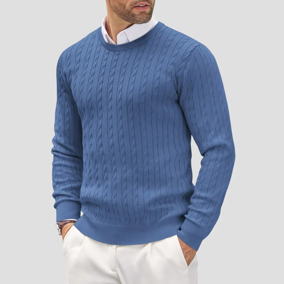 Men Casual Cable-Knit Crewneck Sweater