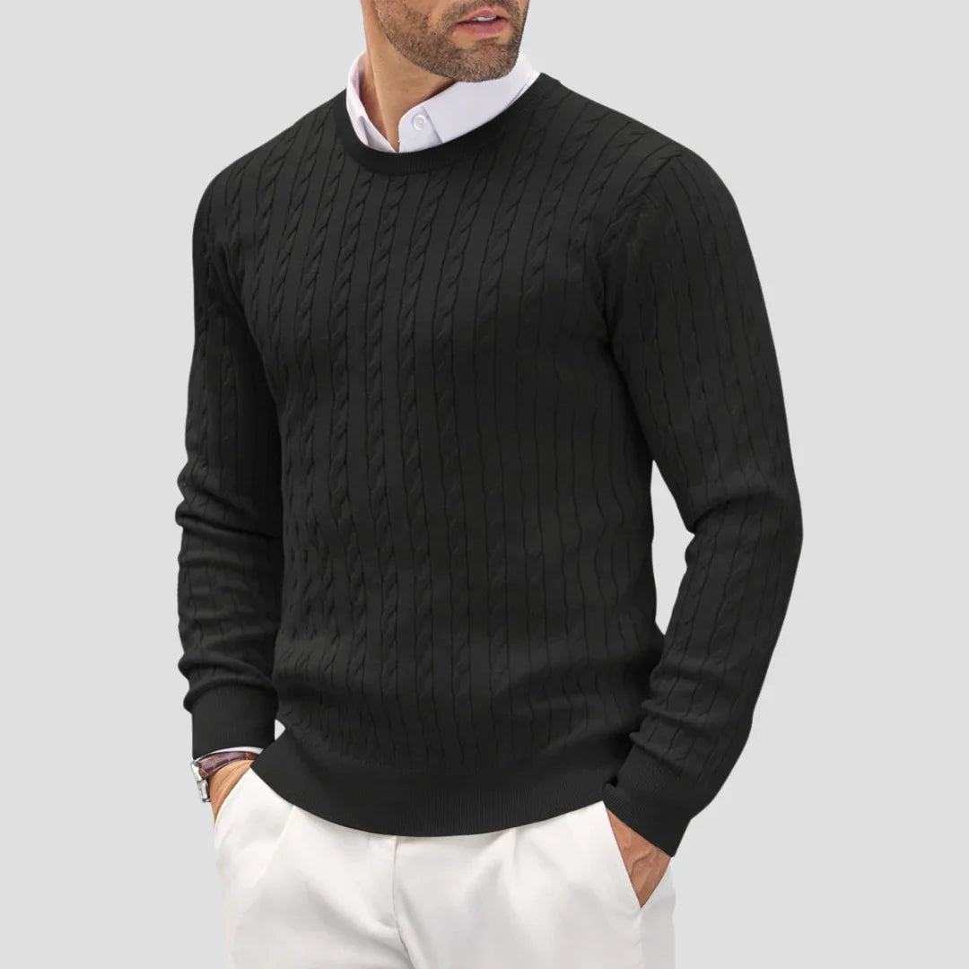 Men Casual Cable-Knit Crewneck Sweater
