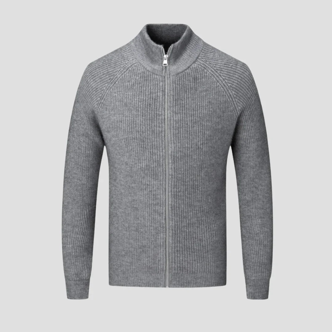 Men Ribbed Zip-Up Knit Jacket