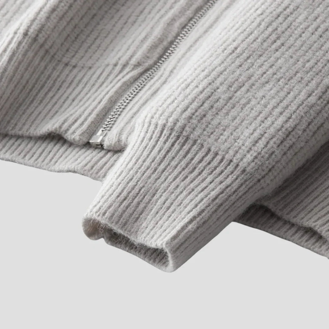 Men Ribbed Zip-Up Knit Jacket