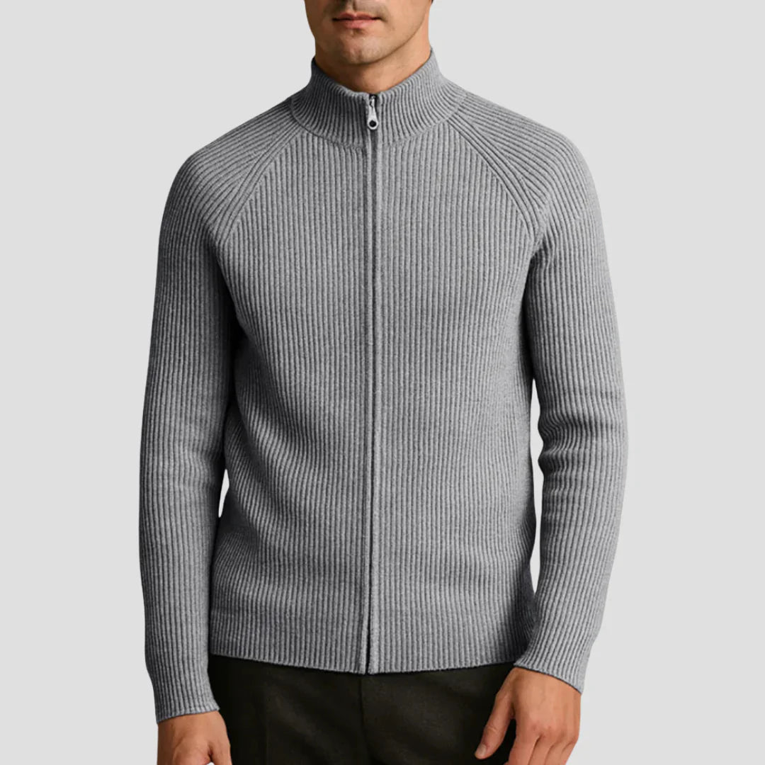 Men Ribbed Zip-Up Knit Jacket