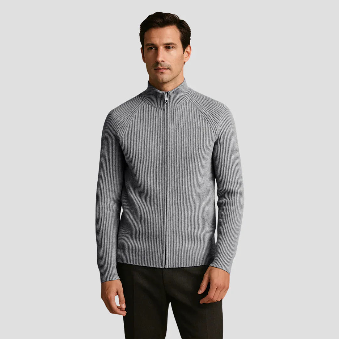 Men Ribbed Zip-Up Knit Jacket