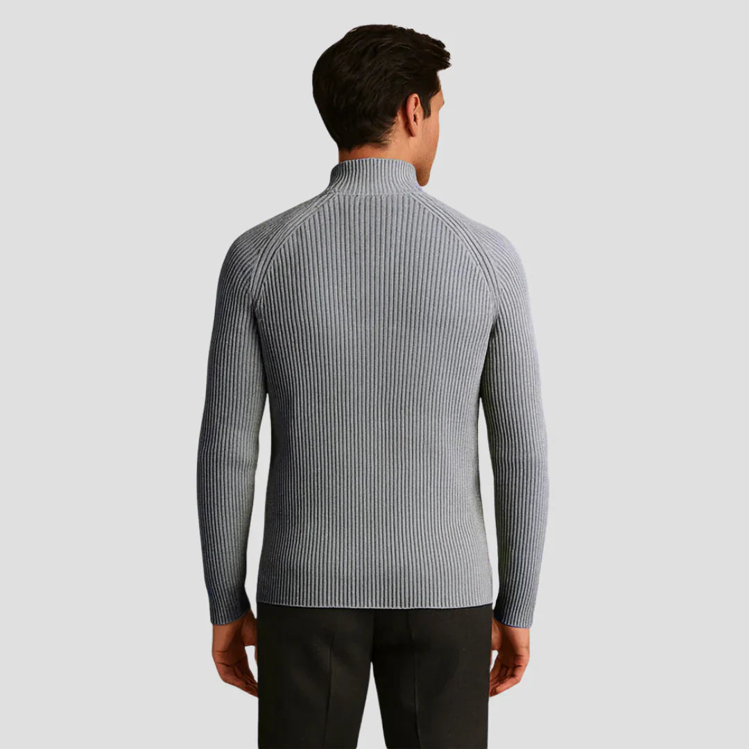 Men Ribbed Zip-Up Knit Jacket