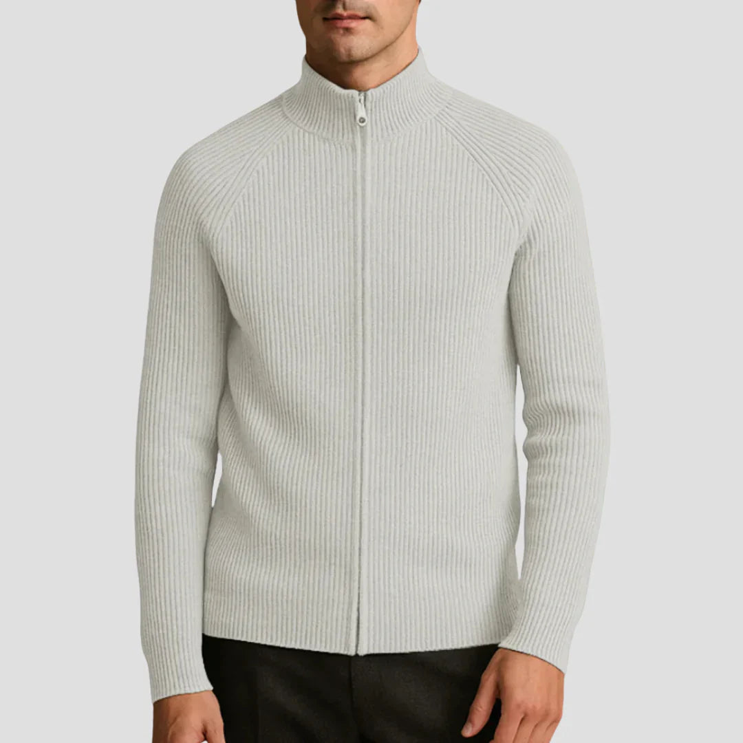 Men Ribbed Zip-Up Knit Jacket