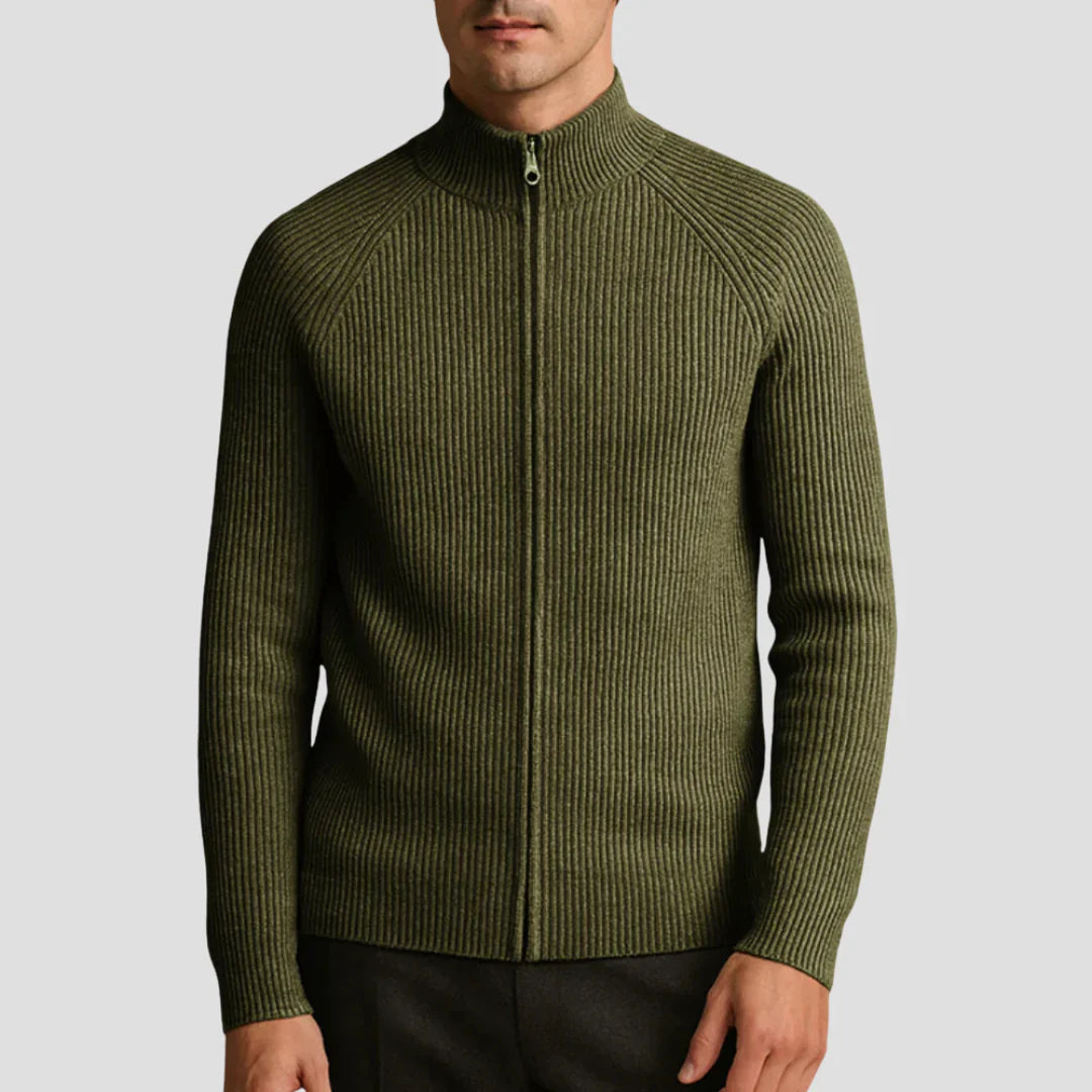 Men Ribbed Zip-Up Knit Jacket