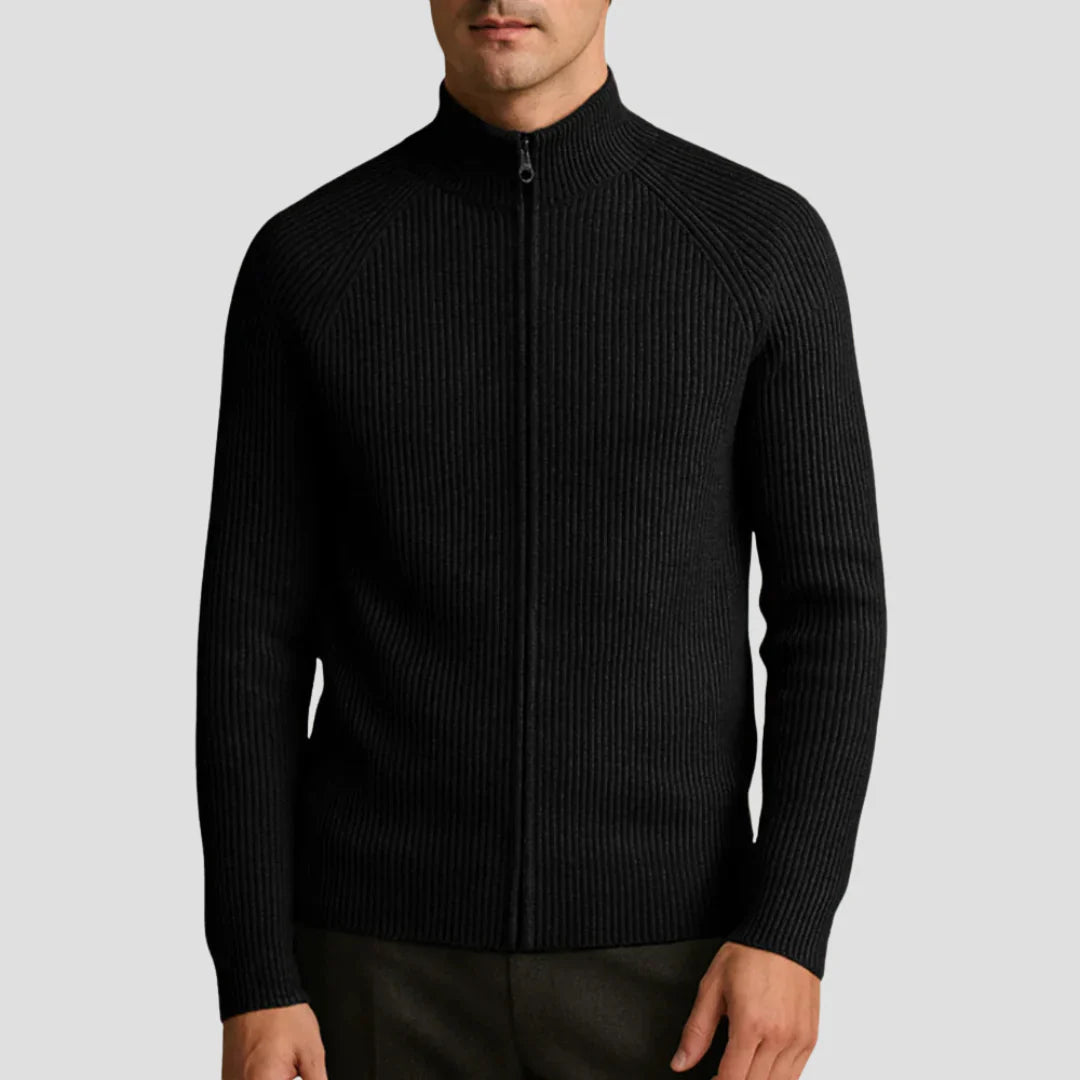 Men Ribbed Zip-Up Knit Jacket