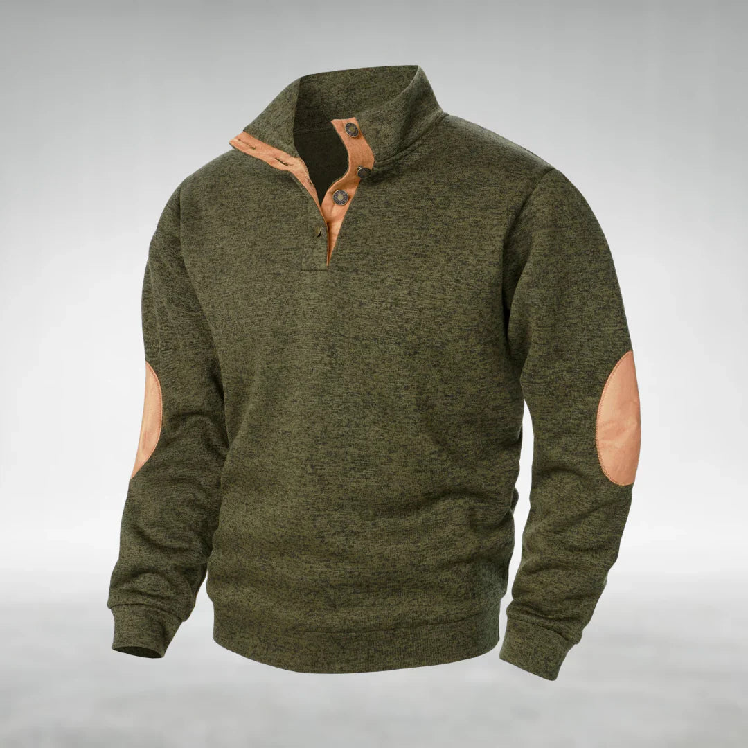 Men’s Button-Neck Elbow-Patch Pullover