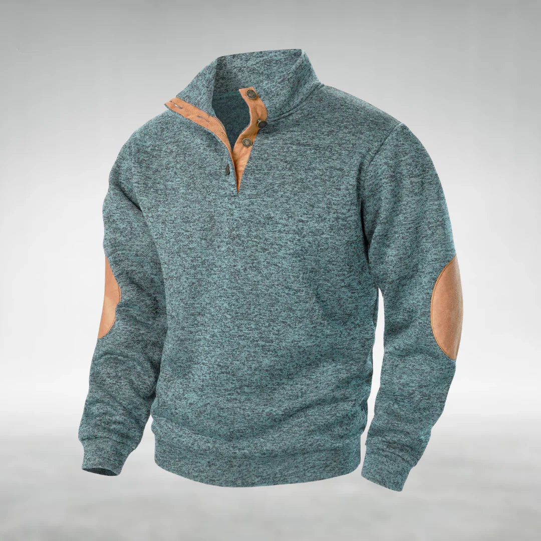 Men’s Button-Neck Elbow-Patch Pullover