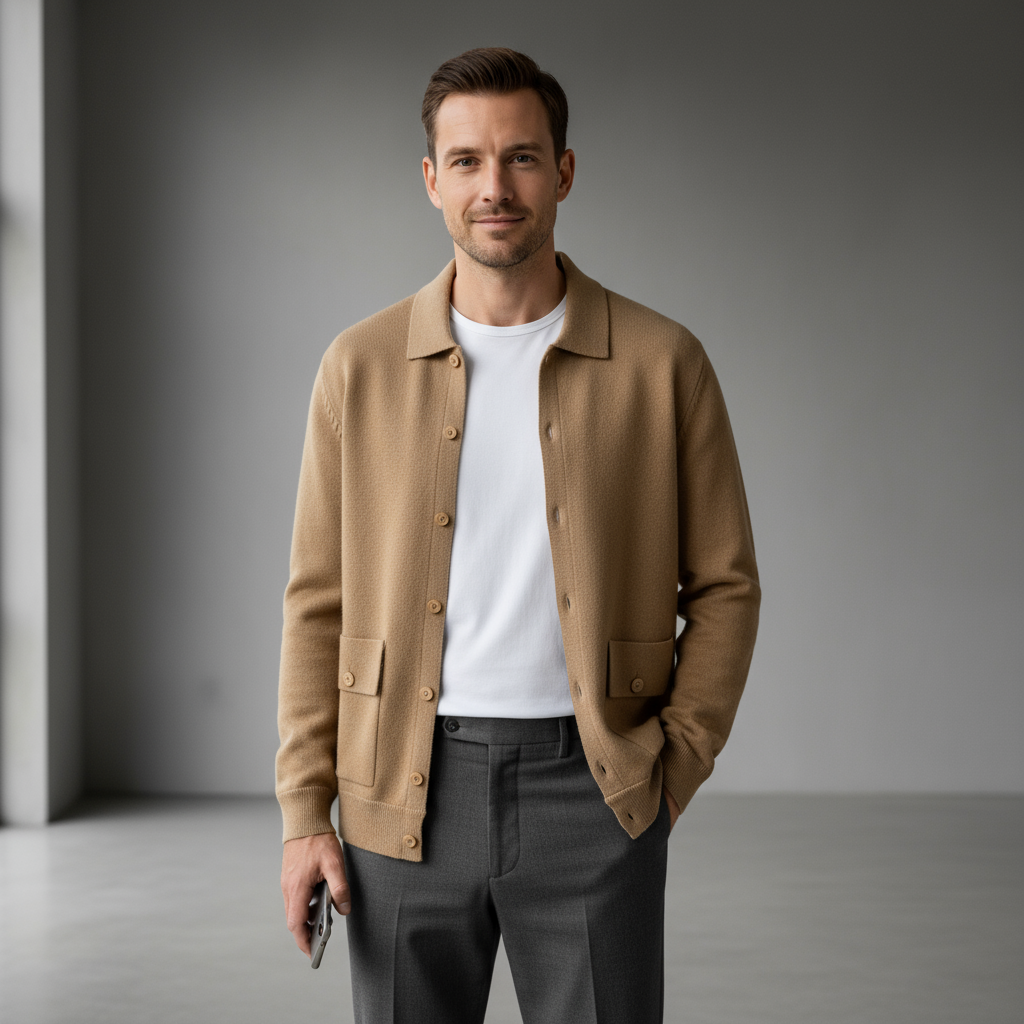 Men’s Button-Up Knit Cardigan – Classic Design & Everyday Layer