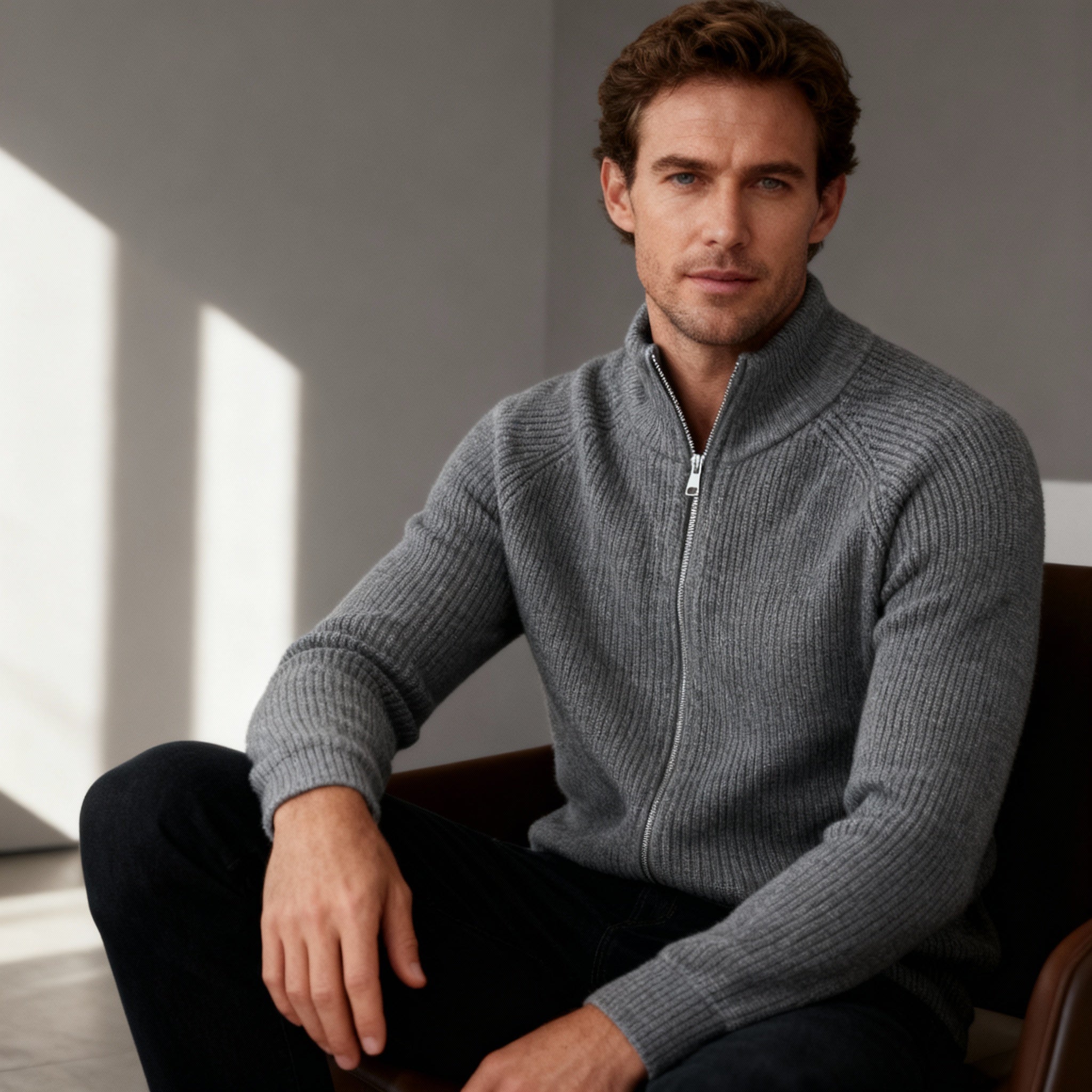 Men’s Full-Zip Sweater – Modern Knit & Everyday Layer