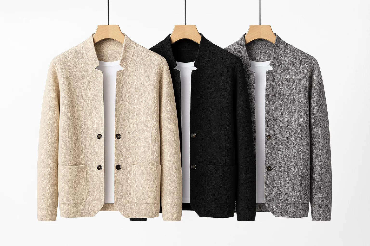 Men’s Modern Knit Stand-Collar Blazer