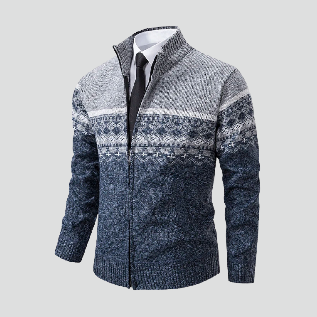 Men’s Nordic Pattern Zip-Up Knit Jacket