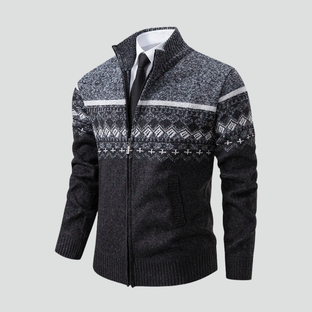 Men’s Nordic Pattern Zip-Up Knit Jacket