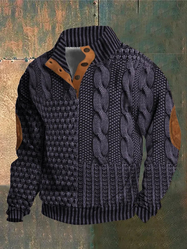 Men’s Patchwork Knit Pattern Pullover Jacket