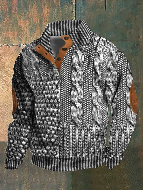 Men’s Patchwork Knit Pattern Pullover Jacket