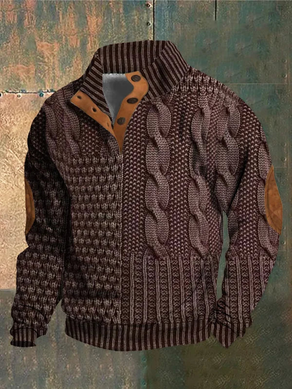 Men’s Patchwork Knit Pattern Pullover Jacket