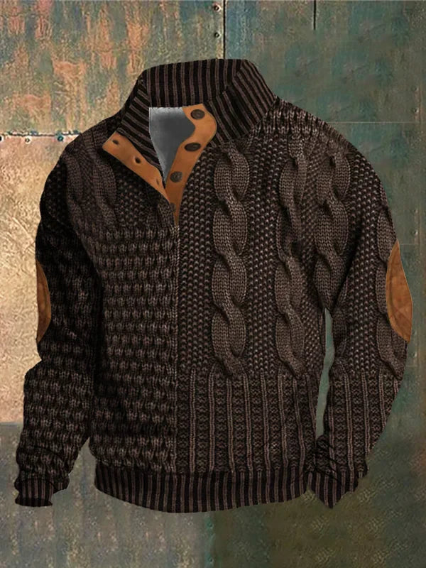 Men’s Patchwork Knit Pattern Pullover Jacket