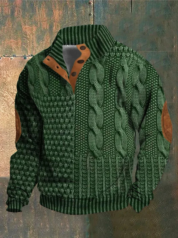 Men’s Patchwork Knit Pattern Pullover Jacket