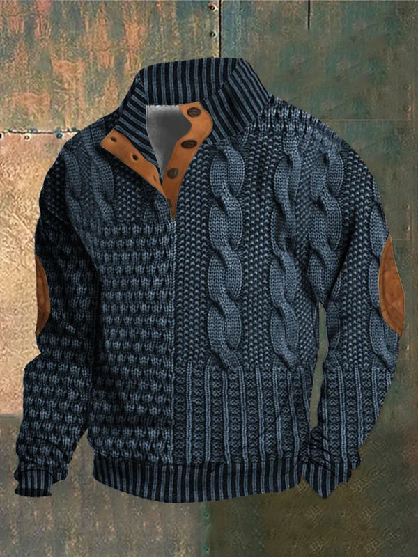 Men’s Patchwork Knit Pattern Pullover Jacket