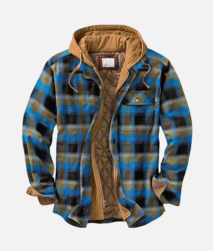 Men’s Patchwork Plaid Hooded Jacket
