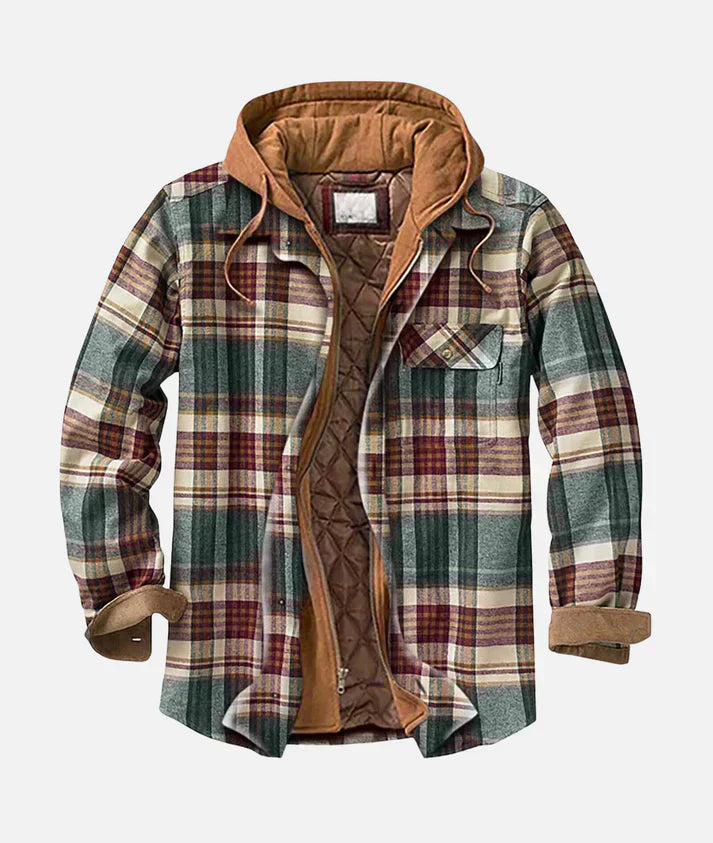 Men’s Patchwork Plaid Hooded Jacket