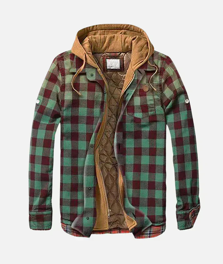 Men’s Patchwork Plaid Hooded Jacket