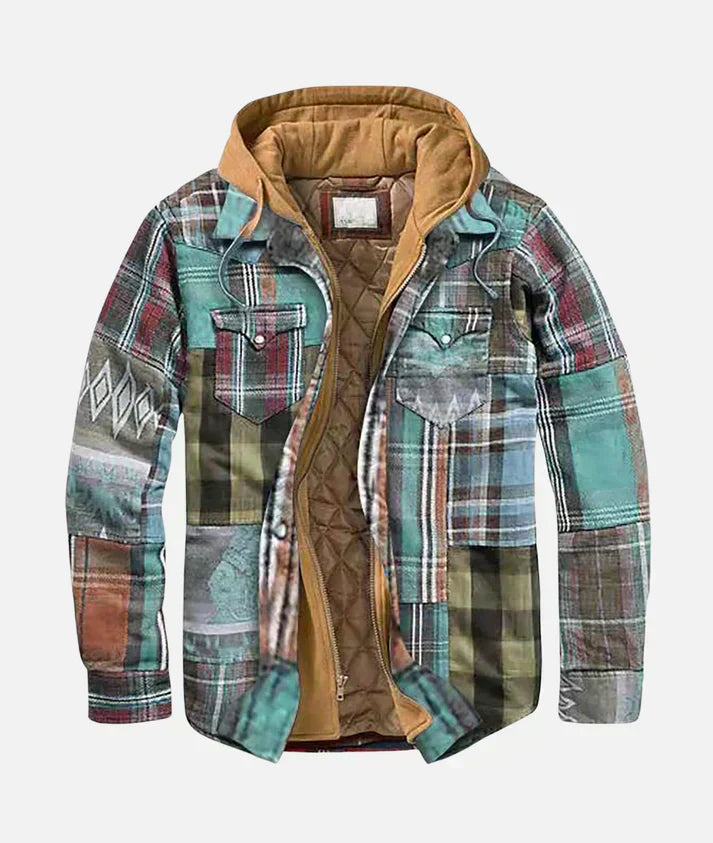 Men’s Patchwork Plaid Hooded Jacket