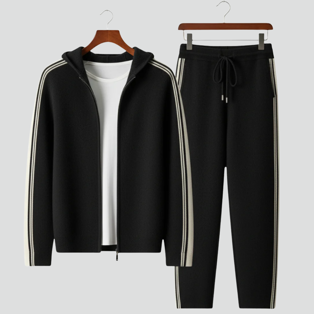 Men’s Tracksuit Set – Zip Hoodie & Stripe Pants