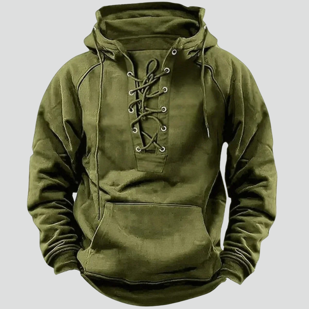 Men’s Vintage Lace-Up Hooded Sweatshirt