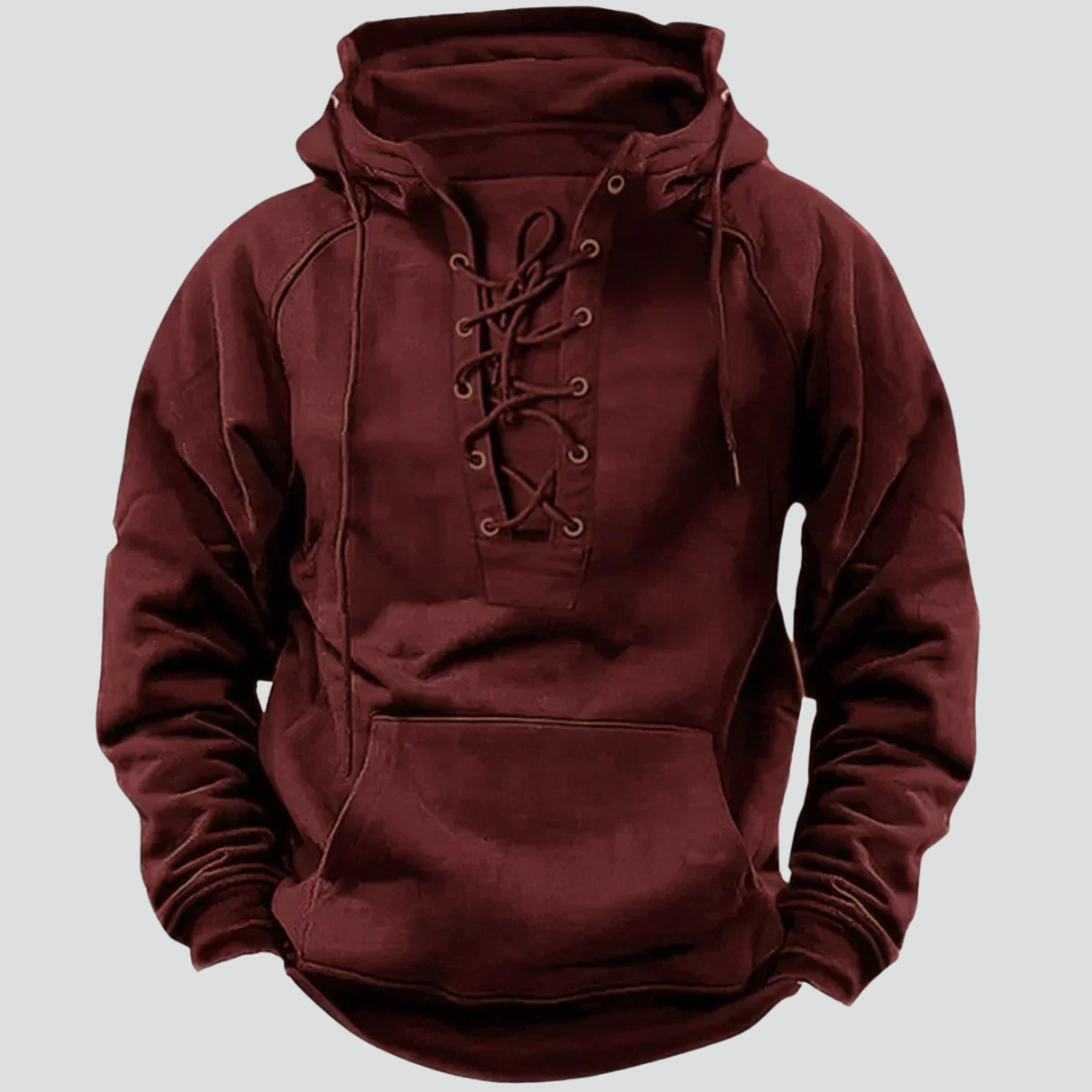Men’s Vintage Lace-Up Hooded Sweatshirt
