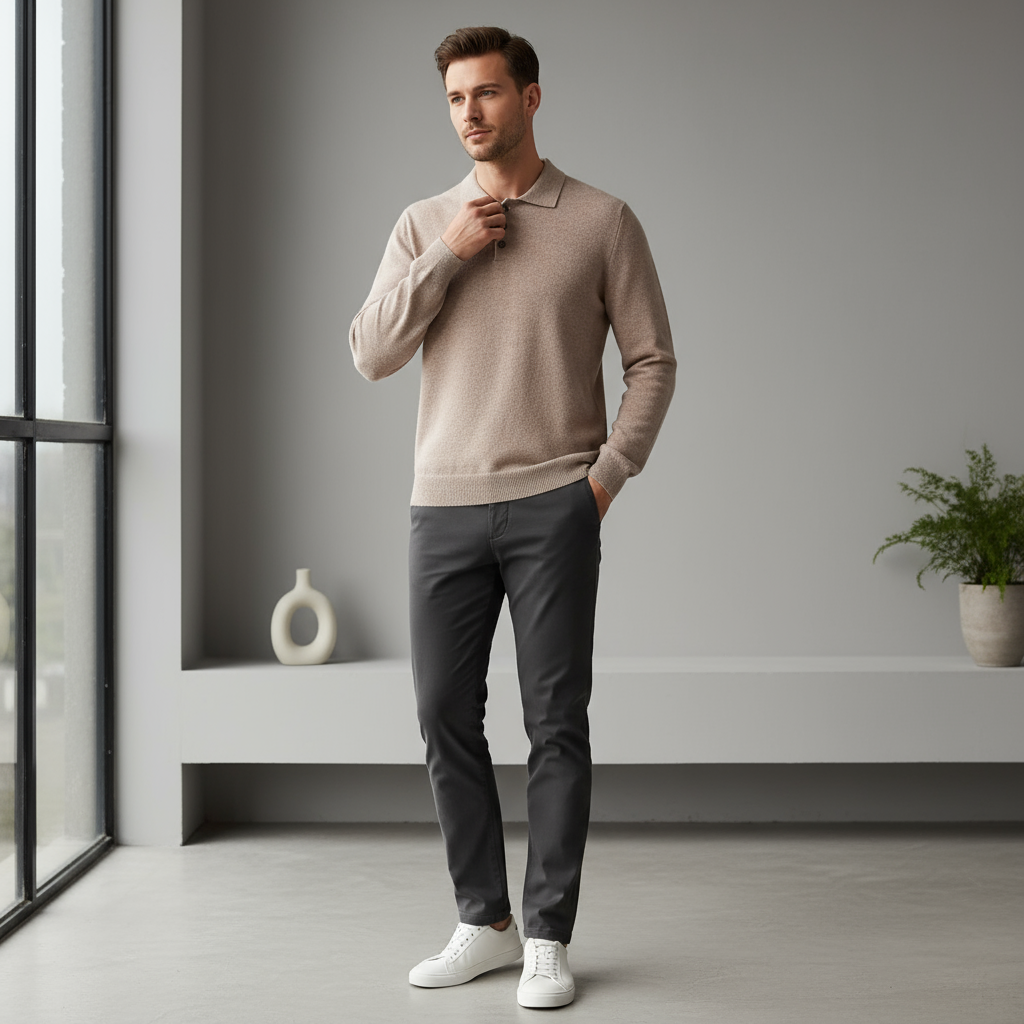 Men’s Elegant Sweater – Button-Up Collar & Minimalist Design