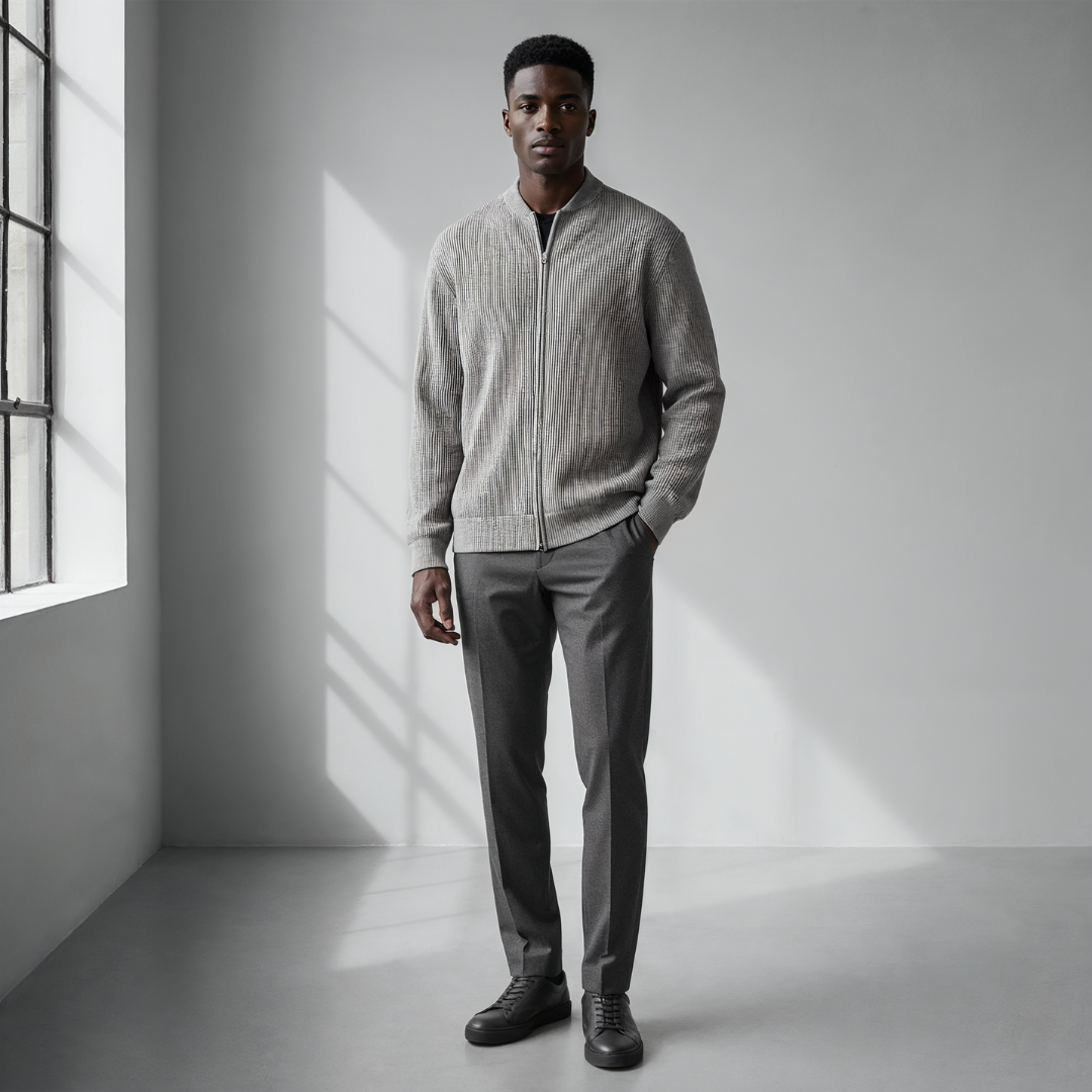 Men’s Everyday Zip Cardigan – Minimal Ribbed Knit & Clean Silhouette