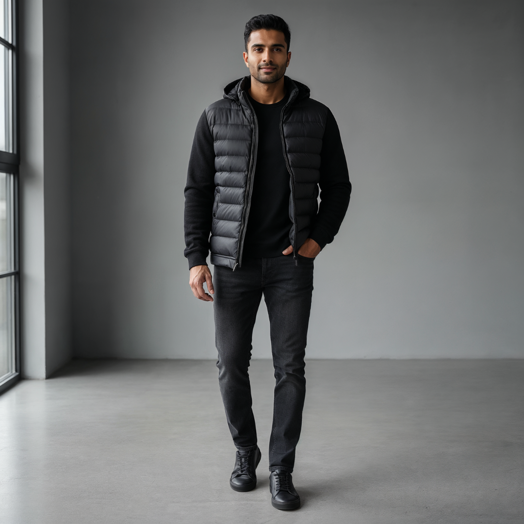 Men’s Quilted Hoodie – Insulated Front & Soft Knit Sleeves