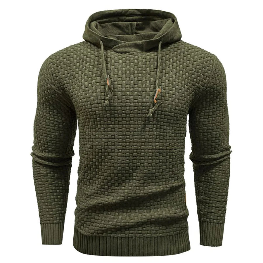 Men's Modern Style Textured Hoodie - Dark Green