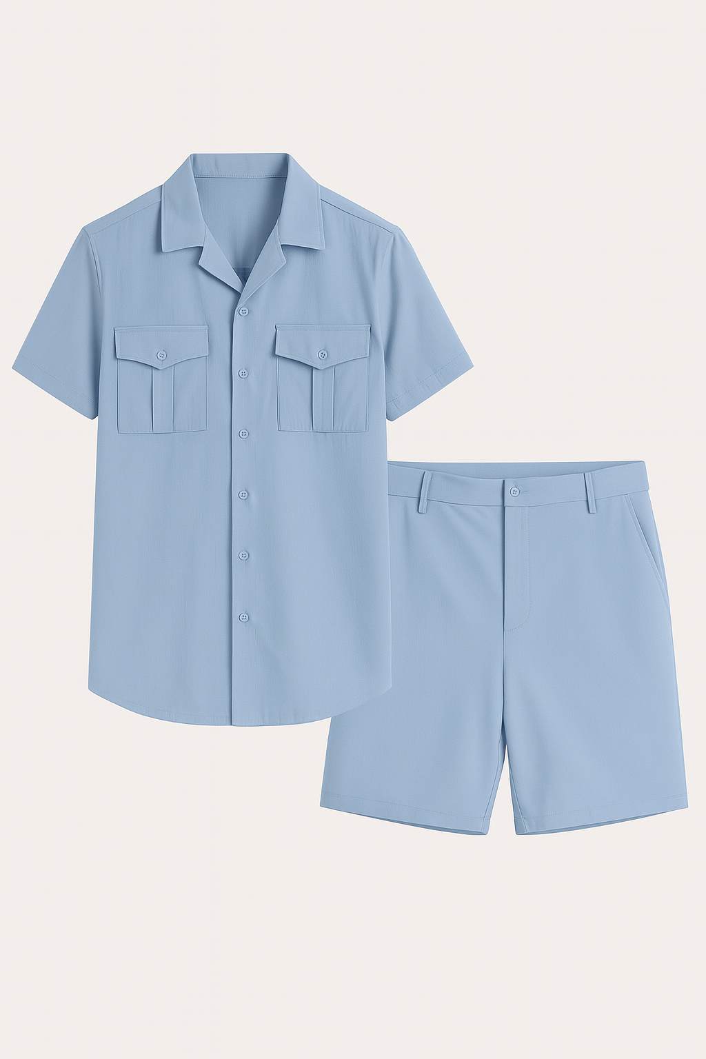 Elegant Men’s Polo & Shorts Set - Light Blue