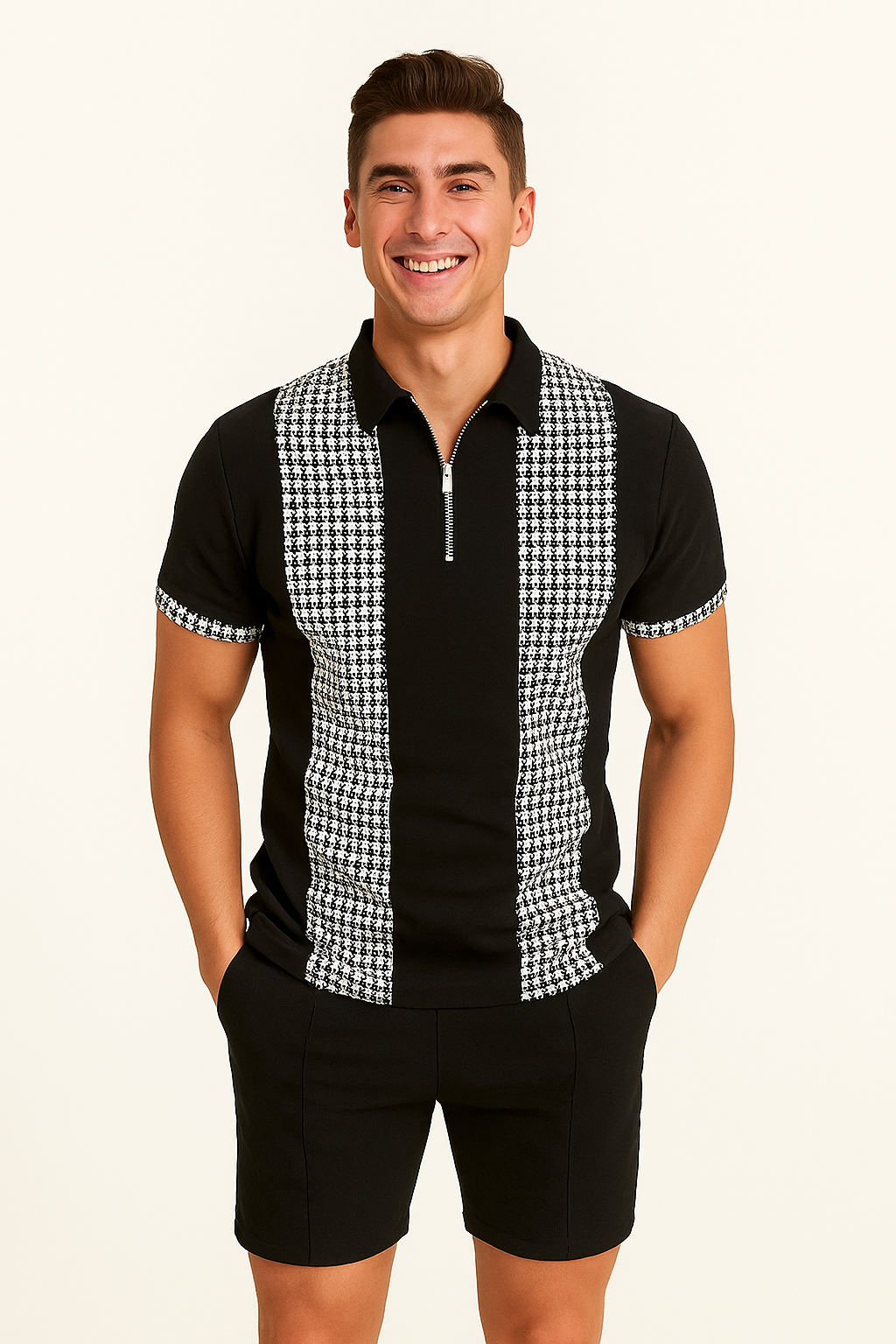 Stylish Men's Set for Summer Black-Striped