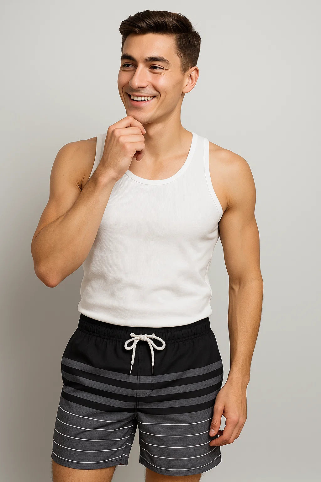 Classic Summer Men's Beach Shorts - Striped Black