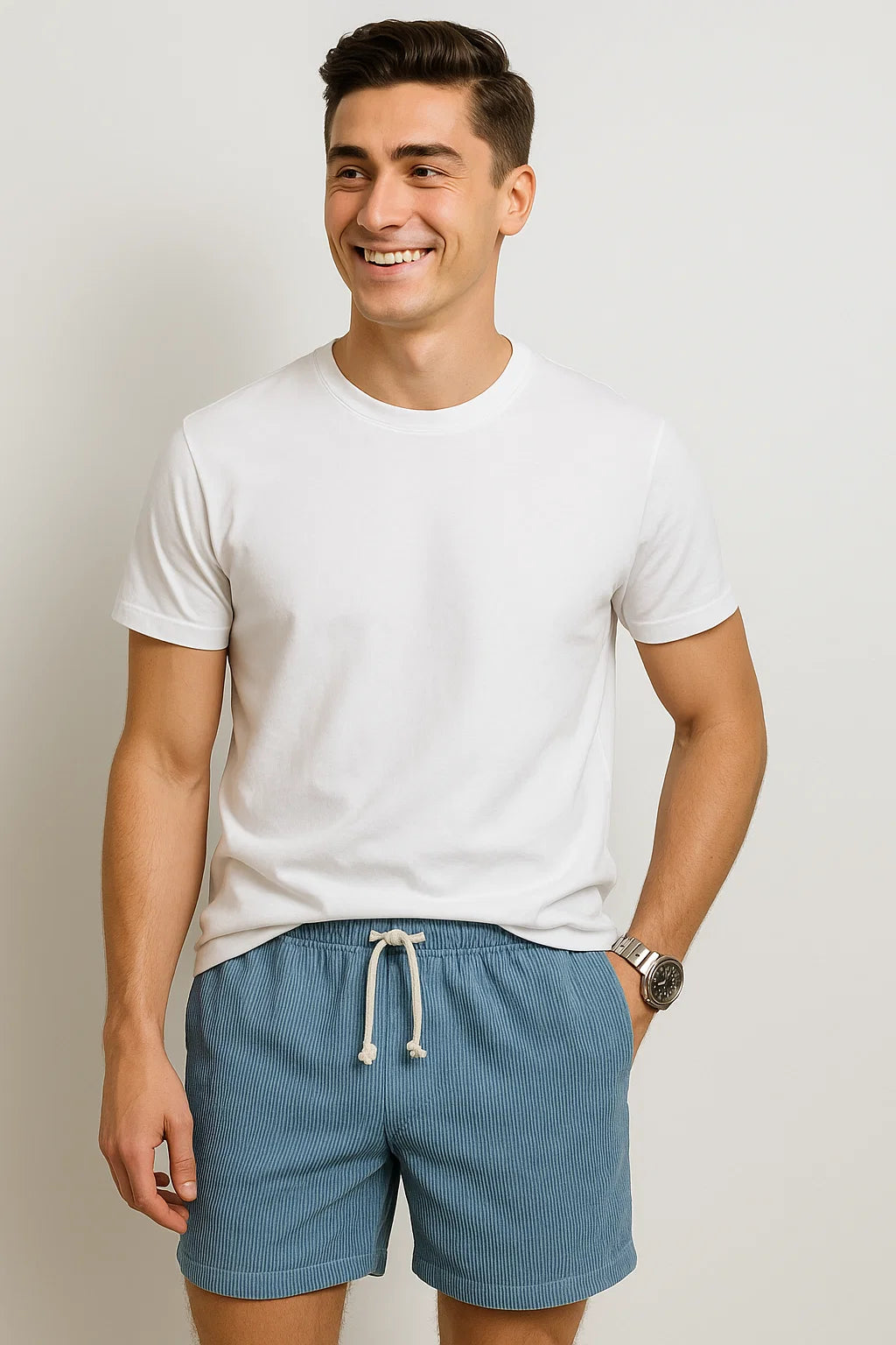 Trendy Men's Corduroy Summer Shorts - Blue
