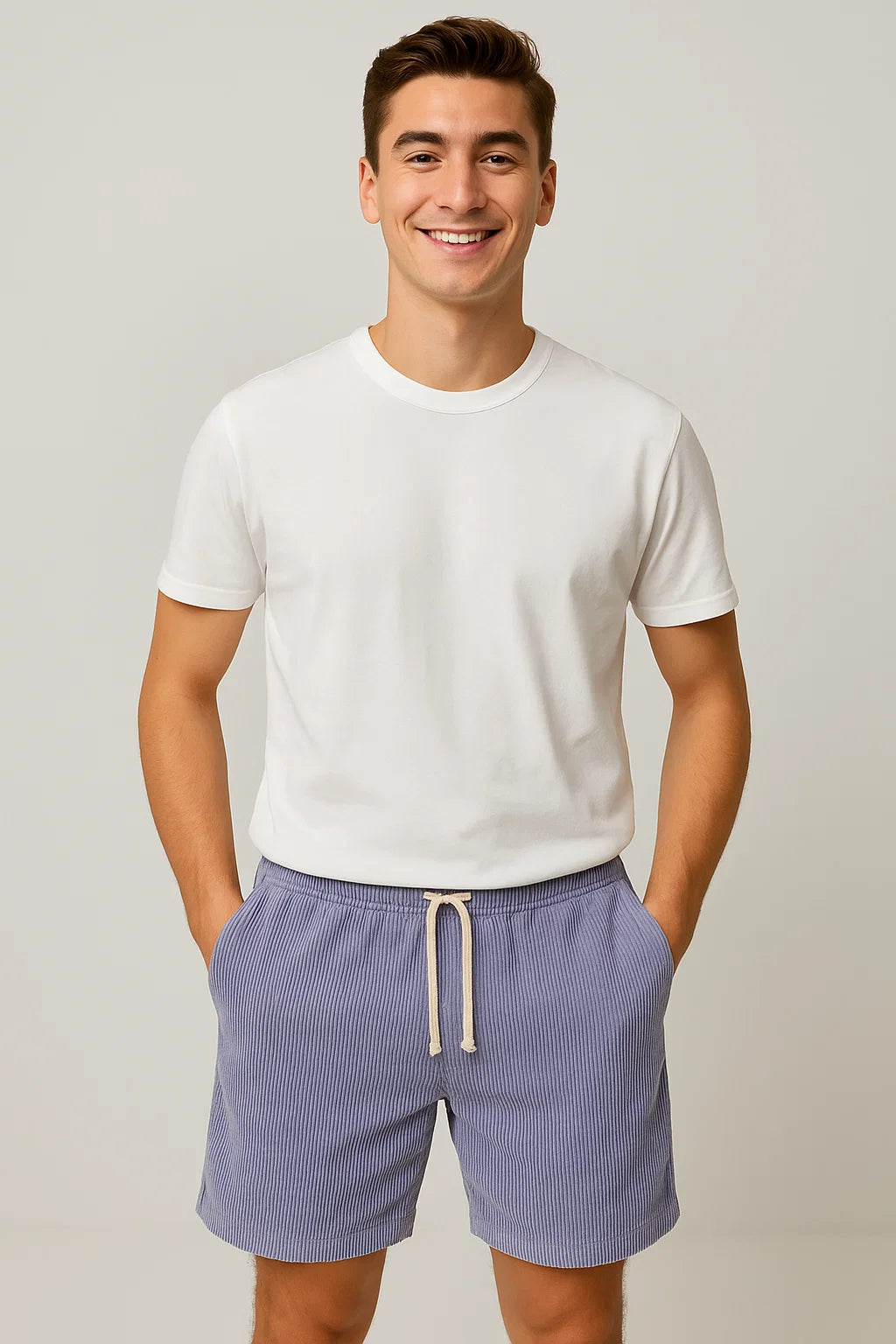Trendy Men's Corduroy Summer Shorts - Purple